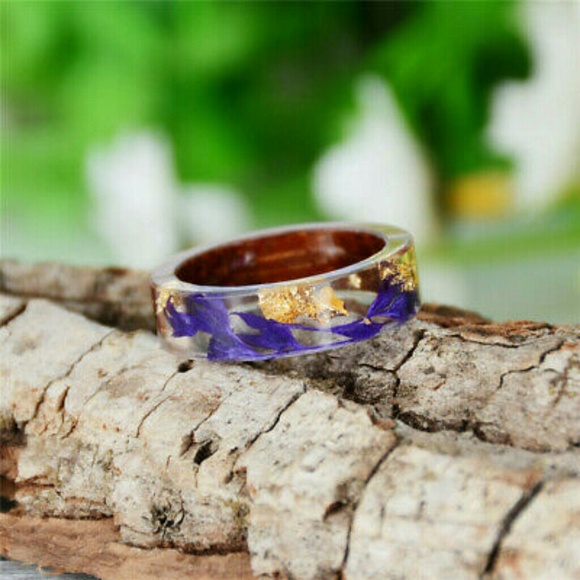 Jewelry - ONE LEFT! Handmade Resin Ring-Wood, Flowers & Gold